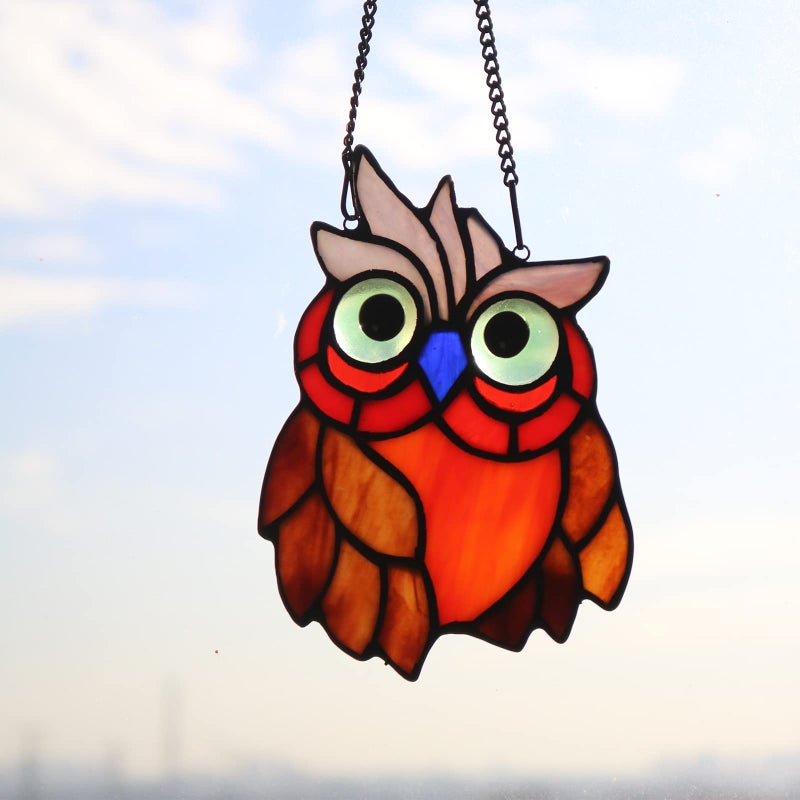 HAOSUM Owl Bird Stained Glass Window Hanging Suncatcher Bird Decor Wall Art for Living Room Bedroom Kitchen Window  Birthday Gift for Women - Image 3
